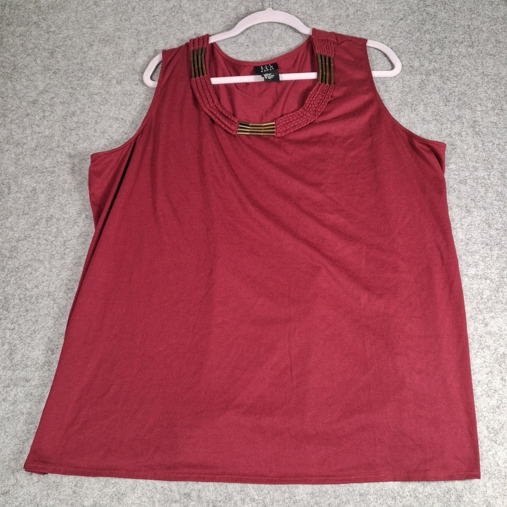 R.Q.T. Woman Tank Top Womens‎ 3X Burgundy Braided Beaded Neckline Sleeveless